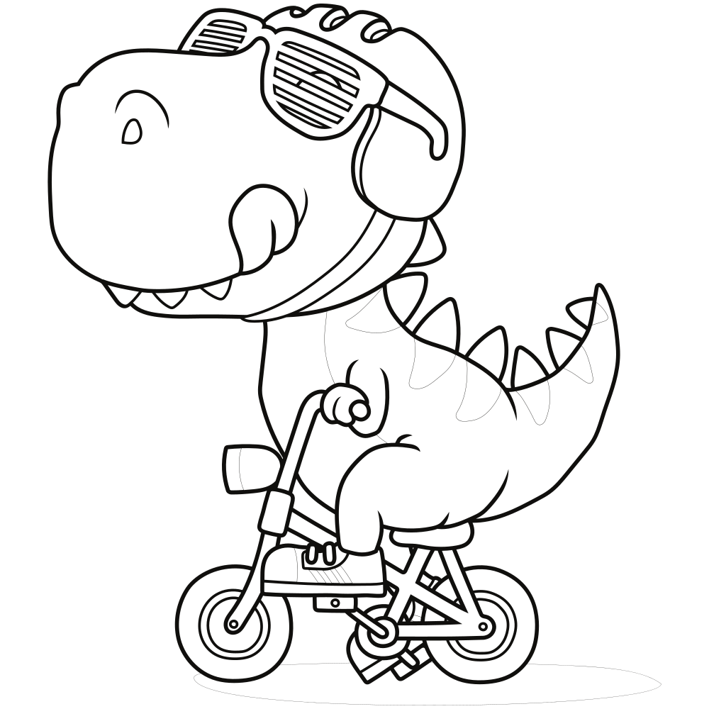 Dinosaur Cycling Coloring Page